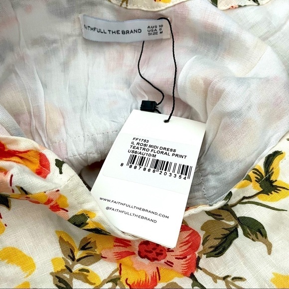 Faithfull the Brand Il Riso Midi linen Dress Teatro Floral NWT - Picture 9 of 10